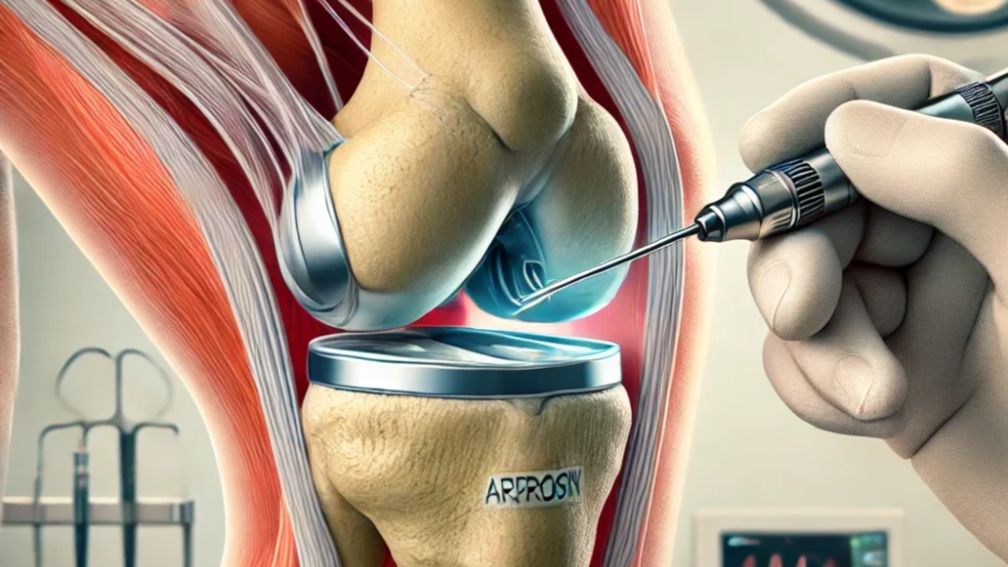 DALL·E 2025-01-02 19.03.45 - A detailed medical illustration showing an arthroscopy procedure being performed on a human knee. The image features a close-up of a surgeon's hands o